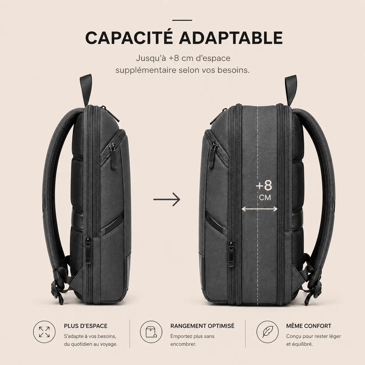 Sac à Dos Ordinateur Extensible Imperméable 15.6 Pouces