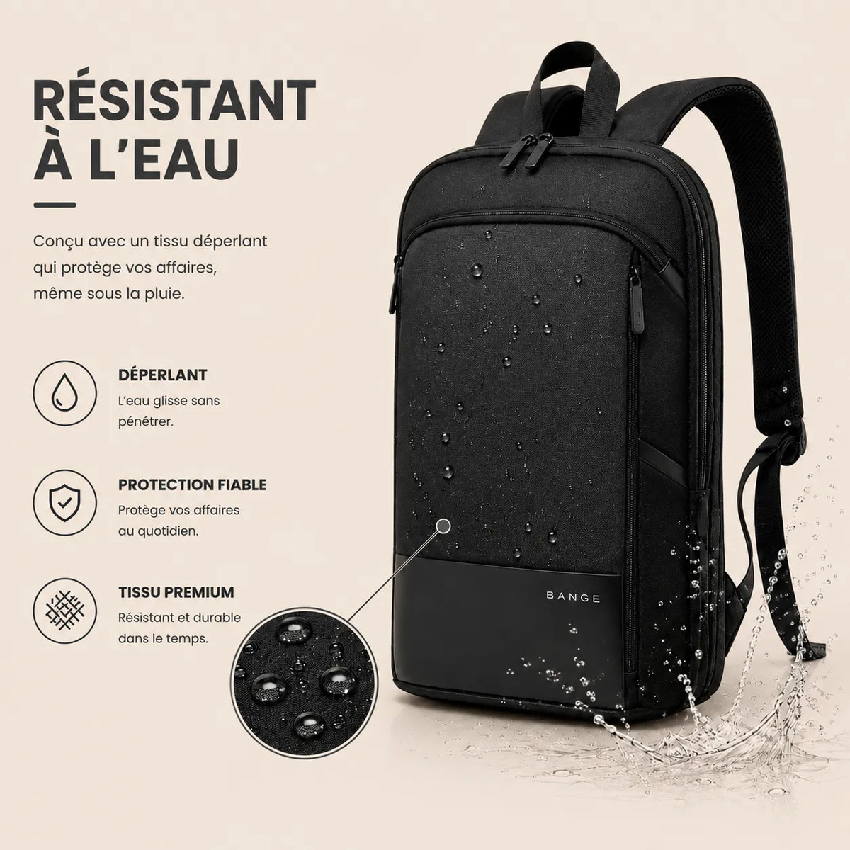 Sac à Dos Ordinateur Extensible Imperméable 15.6 Pouces