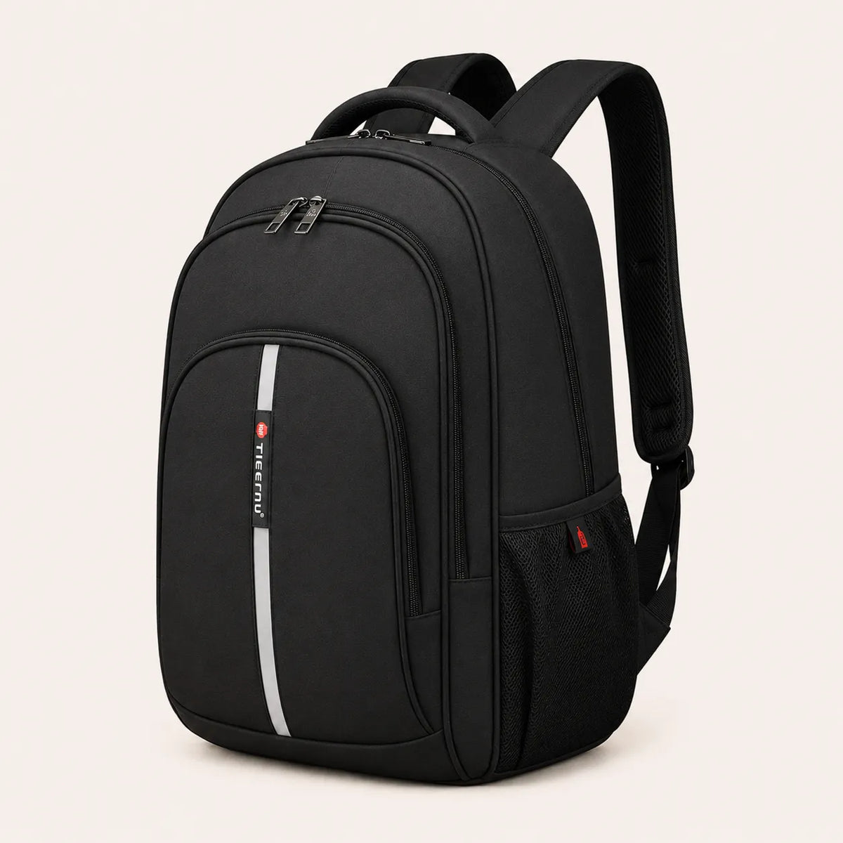 Sac a dos ordinateur homme noir avec plusieurs compartiments et poche laterale en filet