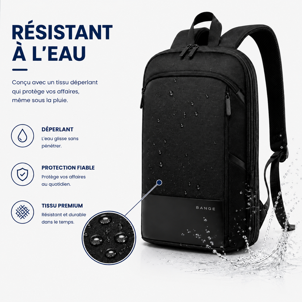 Sac à dos ordinateur homme BANGE noir résistant à l’eau avec tissu déperlant pour protéger les affaires du quotidien