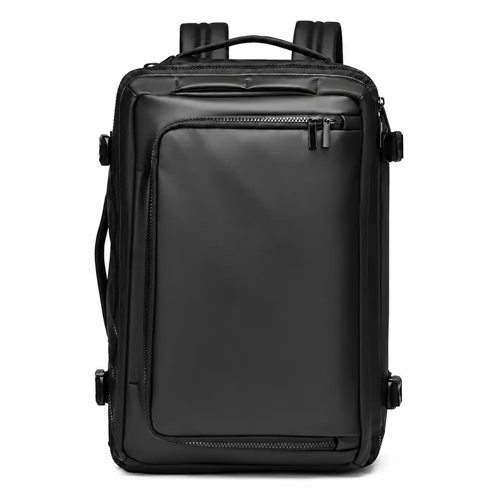 Le Transit, sac ordinateur convertible 3-en-1 noir sur fond blanc